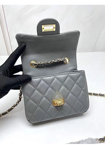 Adele Flap Small Lambskin Bag Grey