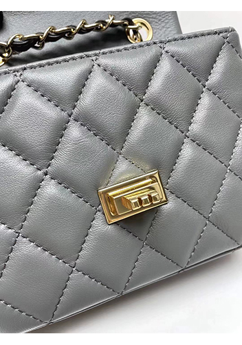 Adele Flap Small Lambskin Bag Grey