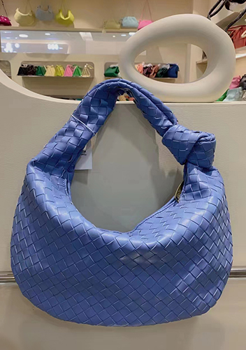 Dina Medium Knotted Intrecciato Vegan Leather Tote Denim Blue
