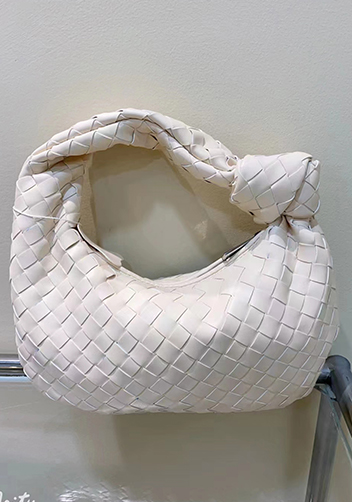 Dina Small Knotted Intrecciato Vegan Leather Tote Cream