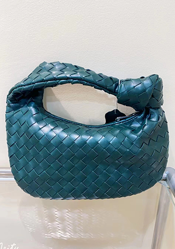 Dina Small Knotted Intrecciato Vegan Leather Tote Dark Green