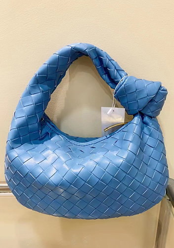 Dina Small Knotted Intrecciato Vegan Leather Tote Denim Blue
