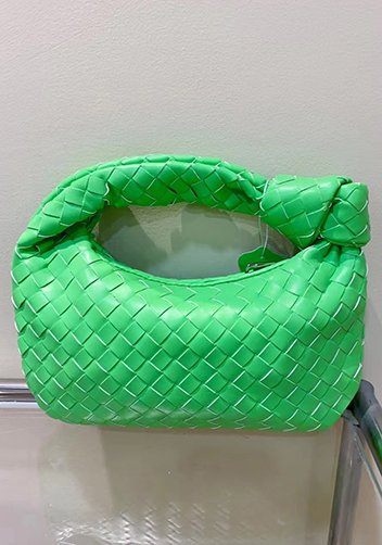 Dina Small Knotted Intrecciato Vegan Leather Tote Fluorescent Green