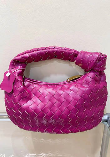 Dina Small Knotted Intrecciato Vegan Leather Tote Fuschia