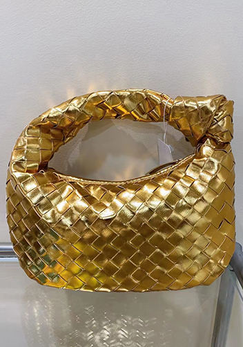 Dina Small Knotted Intrecciato Vegan Leather Tote Gold
