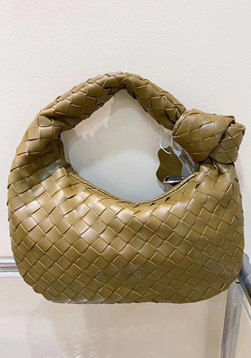 Dina Small Knotted Intrecciato Vegan Leather Tote Khaki