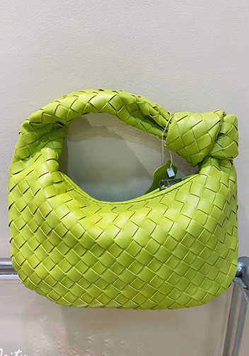 Dina Small Knotted Intrecciato Vegan Leather Tote Kiwi
