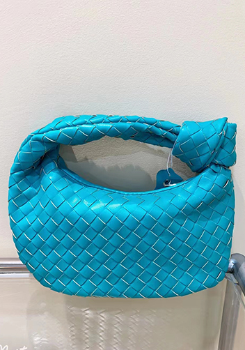 Dina Small Knotted Intrecciato Vegan Leather Tote Aqua Blue