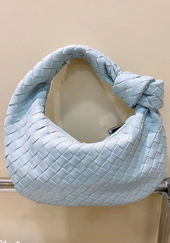 Dina Small Knotted Intrecciato Vegan Leather Tote Light Blue