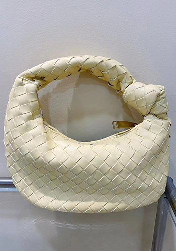 Dina Small Knotted Intrecciato Vegan Leather Tote Light Yellow