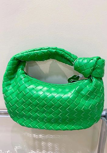 Dina Small Knotted Intrecciato Vegan Leather Tote Parrot Green