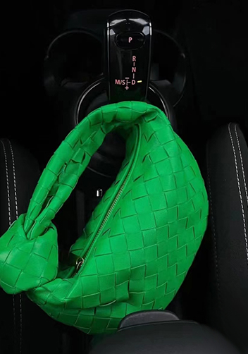 Dina Small Knotted Intrecciato Vegan Leather Tote Parrot Green