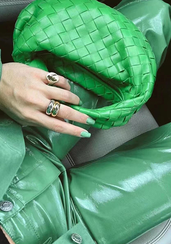 Dina Small Knotted Intrecciato Vegan Leather Tote Parrot Green