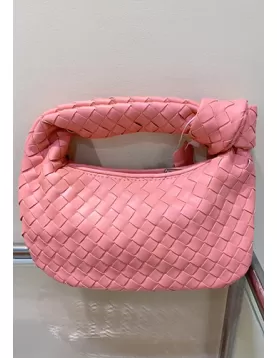 Dina Small Knotted Intrecciato Vegan Leather Tote Peach Pink