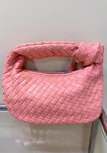 Dina Small Knotted Intrecciato Vegan Leather Tote Peach Pink