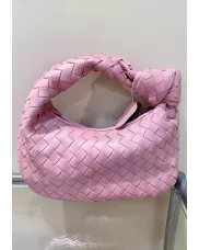 Dina Small Knotted Intrecciato Vegan Leather Tote Pink