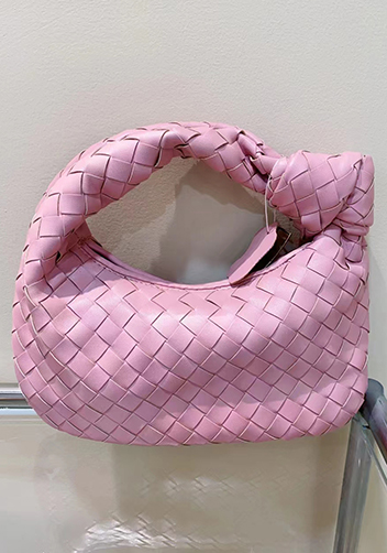 Dina Small Knotted Intrecciato Vegan Leather Tote Pink