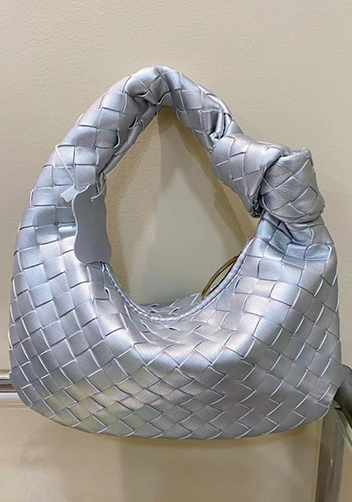 Dina Small Knotted Intrecciato Vegan Leather Tote Silver