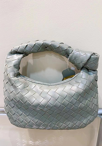 Dina Small Knotted Intrecciato Vegan Leather Tote Stone Green