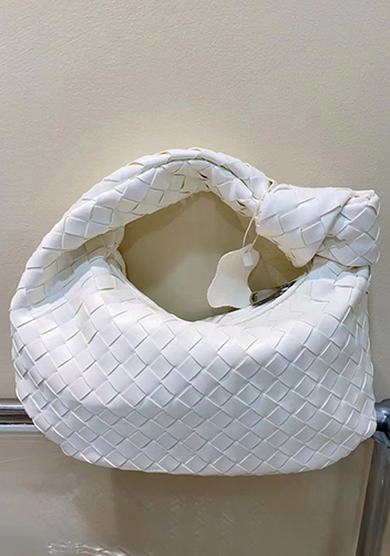 Dina Small Knotted Intrecciato Vegan Leather Tote White
