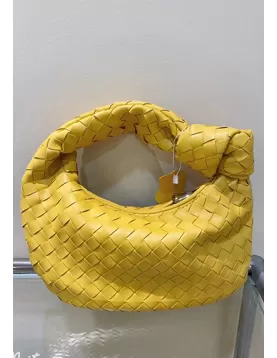 Dina Small Knotted Intrecciato Vegan Leather Tote Yellow