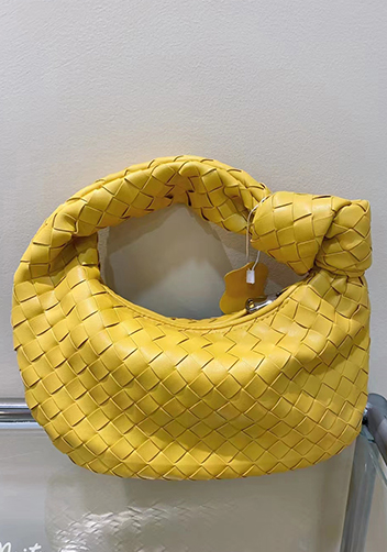 Dina Small Knotted Intrecciato Vegan Leather Tote Yellow