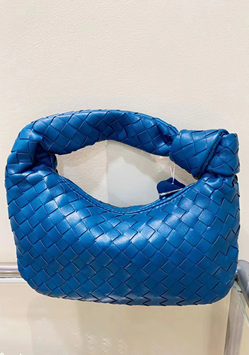 Dina Small Knotted Intrecciato Vegan Leather Tote Blue