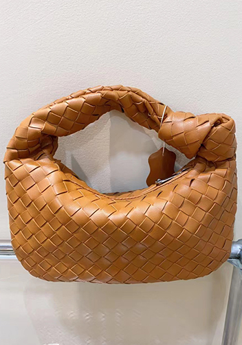 Dina Small Knotted Intrecciato Vegan Leather Tote Camel