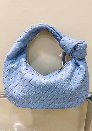 Dina Small Knotted Intrecciato Vegan Leather Tote Clear Blue