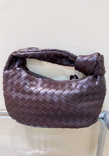 Dina Small Knotted Intrecciato Vegan Leather Tote Coffee