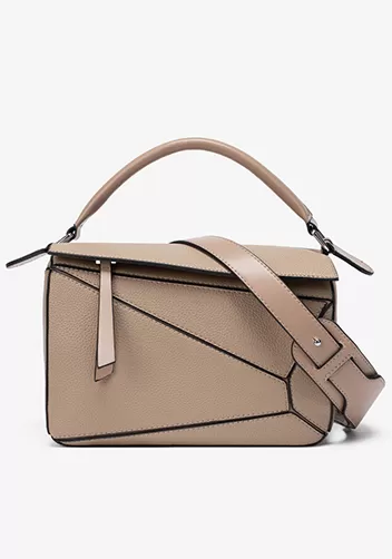 Adrienne Geometry Vegan Leather Shoulder Bag Beige