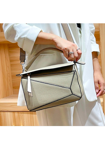 Adrienne Geometry Vegan Leather Shoulder Bag Beige