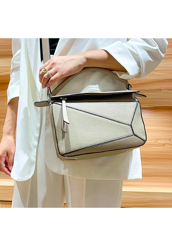 Adrienne Geometry Vegan Leather Shoulder Bag Beige