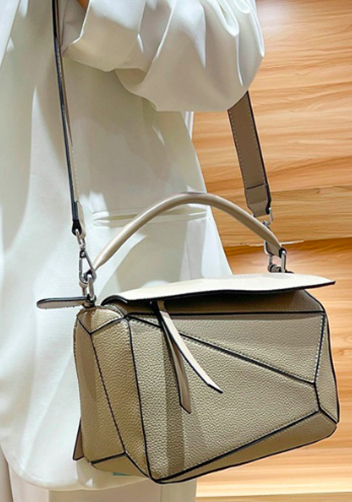 Adrienne Geometry Vegan Leather Shoulder Bag Beige
