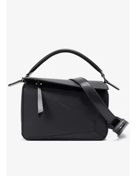 Adrienne Geometry Vegan Leather Shoulder Bag Black