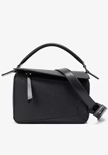 Adrienne Geometry Vegan Leather Shoulder Bag Black