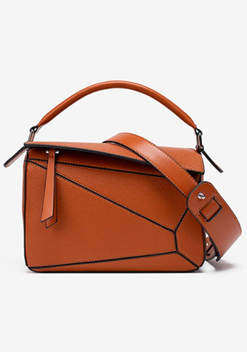 Adrienne Geometry Vegan Leather Shoulder Bag Camel