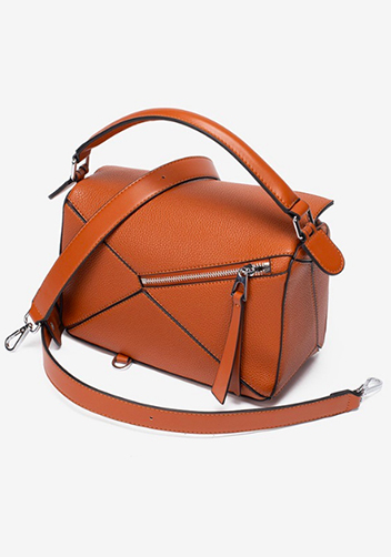 Adrienne Geometry Vegan Leather Shoulder Bag Camel