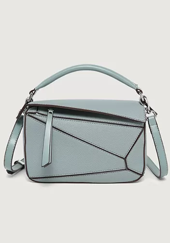 Adrienne Geometry Vegan Leather Shoulder Bag Small Blue