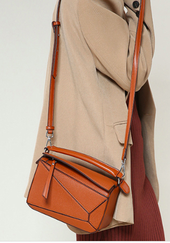 Adrienne Geometry Vegan Leather Shoulder Bag Small Camel