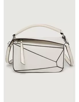 Adrienne Geometry Vegan Leather Shoulder Bag Small White