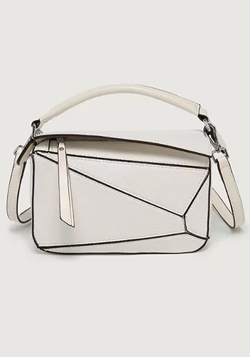 Adrienne Geometry Vegan Leather Shoulder Bag Small White