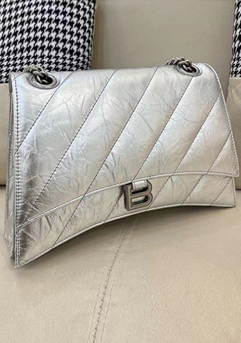 Bonnie Leather Medium Chain Shoulder Bag Silver